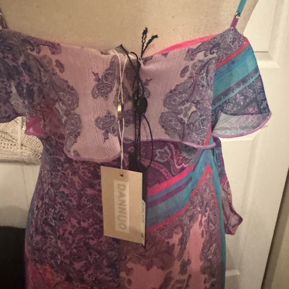 NWT Gianni Binix DANNIJO Isabella Printed Sleeveless Ruffle Crinkle Chiffon - Picture 6 of 9